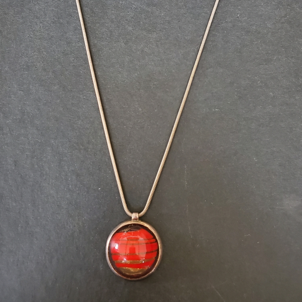 Handmade silver and hand blown glass necklace